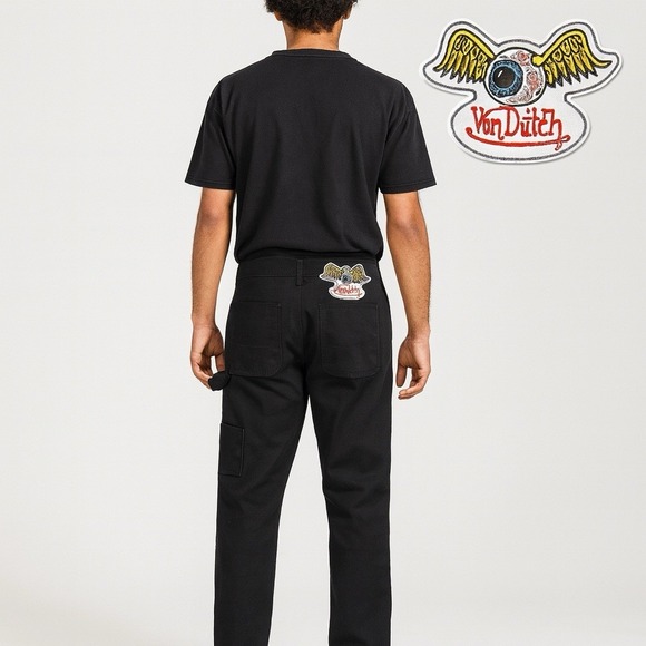 Von Dutch Jeans Mens Sz 36x30 Double Knee Patch GraphicBlack Denim -NEW w/ Tag